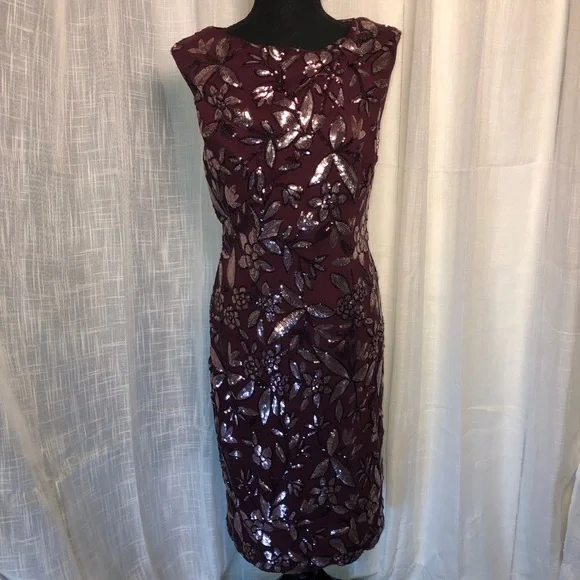 JS Collection Burgundy Floral Sequin Sleeveless Dress size 8 - Picture 3 of 16